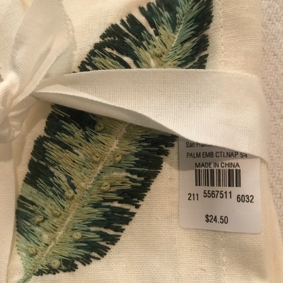 NWT Pottery Barn Palm Embroidered Cocktail Napkins - Picture 2 of 4